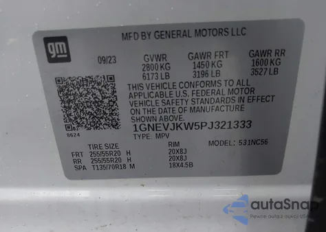 2023 Chevrolet Traverse Awd Rs from USA, damaged, VIN 1GNEVJKW5PJ321333